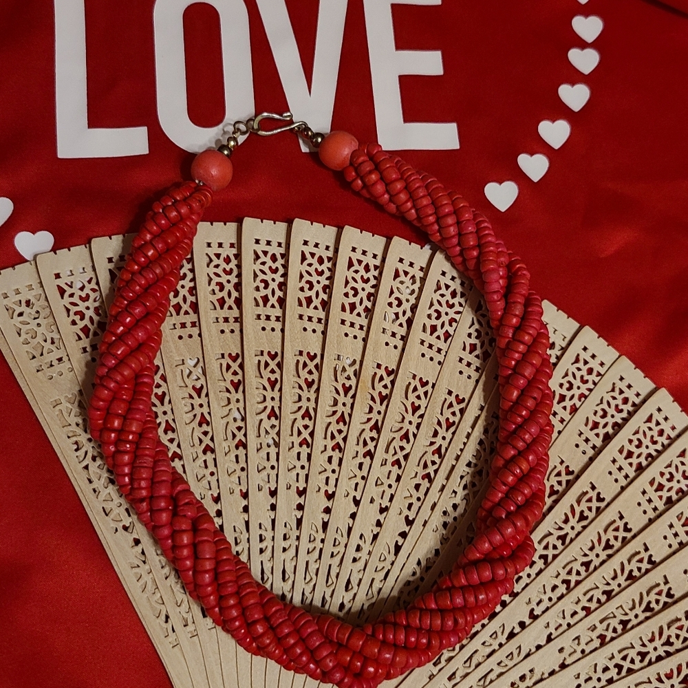 Vintage Red Beaded Earrings - Picture 1 of 6